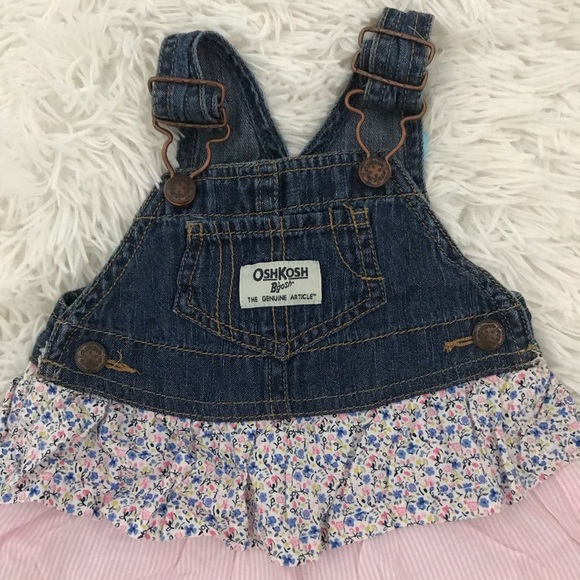 🎀 Oshkosh Baby Girl Ruffled Overall Denim Dress🎀 - Picture 3 of 4